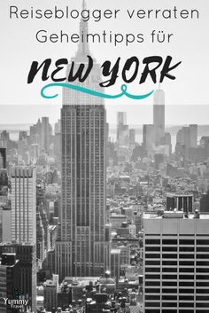 the new york skyline with text that reads reisblager verraten geheimitps fur new york