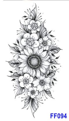 a black and white drawing of flowers