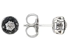 0.20ctw round black and white diamond, rhodium over sterling silver cluster stud earrings. Measure approximately 1/4"L x 1/4"W and have push back backings. Black rhodium enhanced prongs around the black diamonds. Black Diamond Round Earrings, Black Diamonds, Black Rhodium, White Diamond, Black Diamond, Diamonds, Stud Earrings, Black And White, Sterling Silver