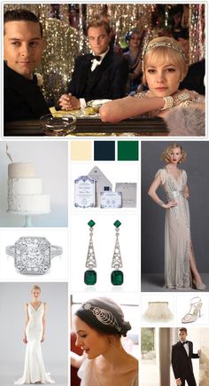 a collage of photos with people in formal wear and jewelry, including an engagement ring