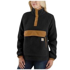 New With Tags Measurements Shown In Photos 100% Polyester Pullover Front Pocket Black/Tan 104922-Blk 0j4991-W Feel Free To Ask Any Questions Carhartt Relaxed Fit Fleece Pullover Sherpa Snap Front Black Logo Women’s Xxl Fuzzy Cozy Layer Stand Collar Warm Carhartt Pullover, Carhartt Womens, Carhartt Women, Black Fleece, Womens Fleece, Black Logo, Black Media, Shirt Jacket, Front Pocket