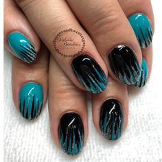 Black And Turquoise Nail Designs, Black Teal Nails, Black Turquoise Nails, Turquoise Black Nails, Black And Teal Nail Designs, Black And Turquoise Nails, Black And Blue Nail Designs, Teal And Black Nails, Turquoise And Black Nails