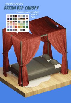 an image of a bed canopy with curtains on the top and bottom part in different colors