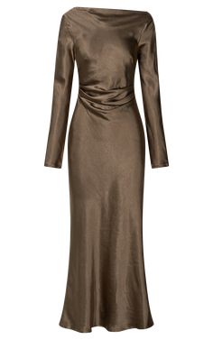 Complete your look with the Arriana Midi Dress - Long Sleeve Cowl Back Satin Dress in Dark Olive from Showpo USA. Fast US Shipping Available & Extended Returns. Burgundy Midi Dress With Sleeves, Long Sleeved Green Dress, Long Sleeve Silk Dress Short, Fall Gala Dress, Long Sleeve Maxi Dress Formal, Elegant Winter Dresses, Winter Evening Dress, Slytherin Dresses, Formal Dress Satin