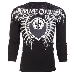 Xtreme Couture Affliction Men's Long Sleeve Thermal Shirt Vertebrae Biker Black Brand: Affliction Color: Black/White Style: Vertebrae This T-Shirt Features: Crew Neckline Long Sleeve Pullover Construction Black Thermal T-Shirt With Front And Back Graphics 100% Cotton Machine Wash Cold/Tumble Dry Low Black Skull Print Top For Biker Events, Affliction Shirts, Xtreme Couture, Affliction Men, Thermal Shirt, Black White Fashion, Edgy Outfits, White Style, Long Sleeve Pullover