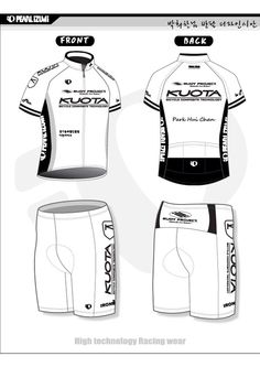 the front, back and side view of a cycling jersey with shorts for men's