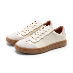 Army Trainer Leather Low-top Sneakers for Women in Apricot/Beige Brown Low-top Breathable Sneakers, Brown Cotton Low-top Sneakers, Beige Low-top Sneakers With Leather Footbed, Cream Low-top Leather Sneakers, Beige Low-top Synthetic Sneakers, Apricot, Low Top, Casual Jeans, Leather Sneakers