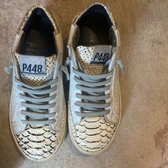 P448 Sneakers, Pretty Worn! White Black, White And Black, Size 6, Black And White