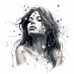 a drawing of a woman with stars all over her body