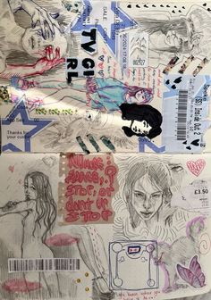 some drawings and stickers on a piece of paper