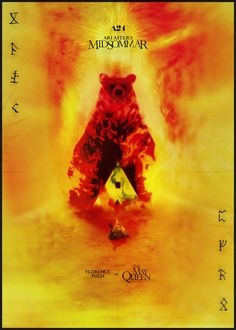 a movie poster with a bear sitting in the middle of it's frame, surrounded by other symbols