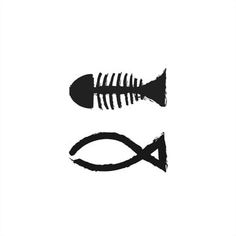 two fish and a fishbone on a white background