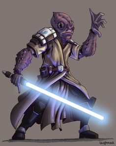 an image of a cartoon character with a light saber in his hand and two hands out