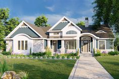 this is an artist's rendering of a house in the country style with stone and stucco accents