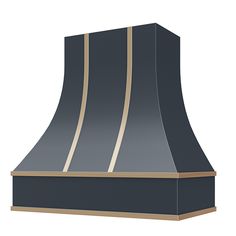 a black and gold range hood on a white background