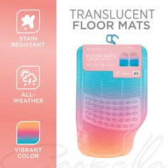 an advertisement for a floor mat that is blue and pink