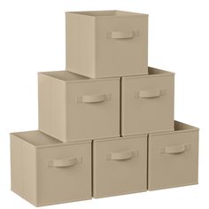 six beige storage boxes stacked on top of each other