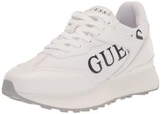 PRICES MAY VARY. The GUESS Luchia jogger is equal parts old school and new. The fun fashion forward silhouette features the iconic logo branding and metallic trim that will look good with anything! Closed Toe Lace-Up Closure Imported White Guess Sneakers, Guess Sneakers, Trainers Fashion, Kids Luggage, Fun Fashion, Athletic Fashion, Luxury Store, Online Stores, Fashion Sneakers