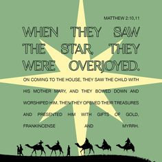 a christmas card with three people riding on camels and the words, when they saw the star they were overjoyed