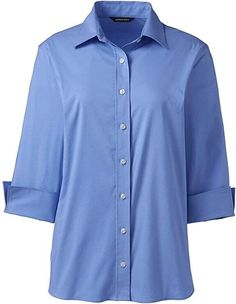 Lands' End Women's Blue Button Up 3/4 Sleeve Flip Cuff Poplin Stretch Shirt 10 Cheap Button-up Bottoms For Workwear, Cheap Relaxed Fit Button-up Bottoms, Affordable Casual Shirt With Snap Buttons, Cheap Button-up Shirt With Flap Pockets, Slim Fit Dress Shirts Nordstrom, Cheap Button-up Bottoms With Pockets, Cheap Solid Button-up Bottoms, Land's End, Shirt Cuff