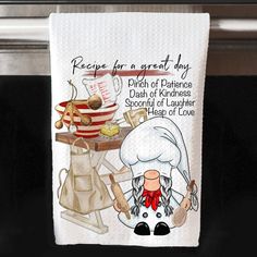 girl cook recipe for a great day kitchen towel Gnome Chef, Cook Illustration, Whimsical Kitchen, Personalized Pillow Cover, Girls Pillows, Chef Kitchen, Girl Decor, Kitchen Dishes, Weave Style