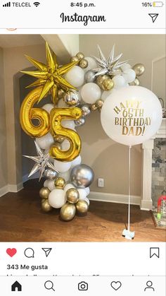 an image of a birthday balloon with the number 55 on it and balloons in the shape of stars