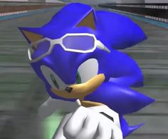 sonic the hedge is wearing sunglasses and pointing at something