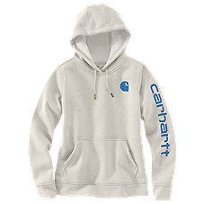 Work hard, play hard. The Carhartt� Clarksburg Sleeve Logo Long-Sleeve Hooded Sweatshirt for Ladies can do both. Heavy-duty 10.5-oz., 55% cotton/45% polyester construction is just as comfortable as it is tough, so you can stay focused on the task at hand. The front pouch pocket sports a hidden media pocket for convenience. Also features an attached, 3-piece hood and ribbed cuffs and waistband. The Carhartt Clarksburg Sleeve Logo hoodie for women is the ideal choice for a cold day on the job or a Tokyo Street Fashion