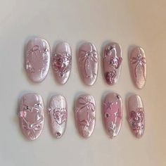 [Snow Queen Glam] Elegant Pink Bow Press-On Nails, Feminine Handmade Nail Art with Cute Bow Accents, Romantic Bridal Fake Nails Hello, gorgeous! 💅✨ Thank you for stopping by my shop! I hope you find the perfect set to express your unique style. 🍁 Material: I use only premium materials to craft durable, luxury press-on nails that look and feel amazing. Each set is made to be worn confidently and last long: 1-2 days with adhesive tabs Up to 4 weeks with Nail Gel. Plus, you can reuse the nails multiple times with proper care!  🍁 Size Options: Each nail set comes in multiple sizes to suit your needs: S: 15mm, 11mm, 12mm, 11mm, 8mm M: 16mm, 12mm, 13mm, 12mm, 9mm L: 17mm, 13mm, 14mm, 13mm, 10mm 🍁 Each Nail Set Includes: 10 nails of your selected size 24 adhesive tabs 1 nail file 1 cuticle st Cute Simple Valentines Nails, Seventeen Nails, Rococo Nails, Valentina Paloma Pinault, Nails Feminine, Valentina Paloma, Valentines Nails Pink, Pink And Gold Nails, Ongles Design