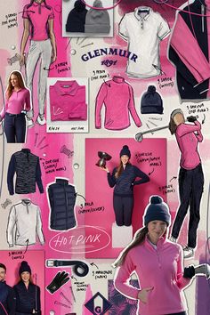 Combine Glenmuir ladies' golf shirts, sweaters, midlayers, trousers, skorts and accessories in vibrant Hot Pink, navy, white, light grey and a tropical print to create your own coordinated golf outfit. Tropical Print, Golf Shirts