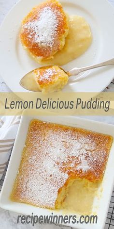 lemon pudding with powdered sugar on top