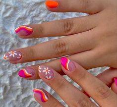 Short Nails For Working Women, Oval Shaped Summer Nails, Vacation Full Set Nails, Funky French Tip Nails Short, Bright Summer Acrylic Nails Almond Short, Almond Short Summer Nails, Trendy Round Nails Summer, Neon Nails With Black Design, May Themed Nails