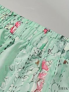 Ebeek - Womens Plus Size Casual Ensemble: Floral Print Long Sleeve Round Neck Top & Wide Leg Pants Two Piece Set Green Summer Sets With Elastic Waistband, Summer Green Sets With Elastic Waistband, Wide Leg Pants Outfit, Round Neck Top, Round Neck Tops, Floral Print Tops, Two Piece Set, Plus Size Casual, Two Piece Sets