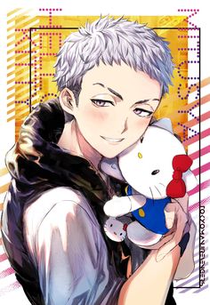 an anime character holding a white teddy bear