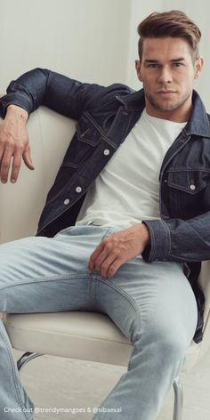 Elevate your casual style with these versatile denim jackets! Pair them with jeans, chinos, or a polo shirt for a timeless look. Love the distressed denim jacket with a patterned shirt? It's the perfect way to add a touch of personality to your outfit.

The dark denim jacket with light wash jeans and a white T-shirt is a classic combination that never goes out of style. The distressed denim jacket with black jeans and a patterned shirt is more daring, but still looks incredibly cool. And the denim jacket with chinos and a polo shirt is a more refined option that's perfect for a casual day out.

No matter which style you choose, denim jackets are a must-have for any man's wardrobe. Denim Jacket With Black Jeans, Denim Jacket Style, Dark Denim Jacket, Denim Jacket Fashion, Style For Men, Patterned Shirt, Distressed Denim Jacket, Men's Wardrobe