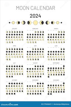 the moon calendar is shown in black and white, with yellow dots on each side