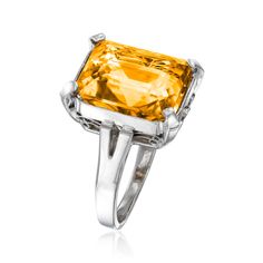 Ross-Simons - C. 2000 Vintage 9.70 Carat Citrine Ring in 14kt White Gold. Size 8. C. 2000. From our Estate collection, this cocktail ring is a true celebration of citrine! Features a sizable 9.70 carat emerald-cut citrine beaming from a simple 14kt white gold setting that allows the sunny gem to be the star of the show. 5/8" wide. Citrine ring. Exclusive, one-of-a-kind Estate Jewelry. Citrine birthstones are the perfect gift for November birthdays. Citrine Birthstone, November Birthday, White Gold Set, Ring White Gold, Citrine Ring, Cocktail Ring, Cocktail Rings, White Gold Rings, Emerald Cut