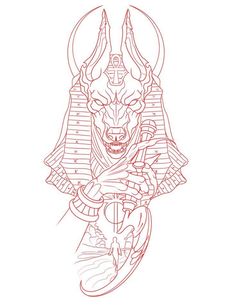 a drawing of an egyptian demon on a white background