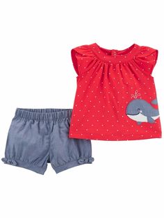 Red Cotton Sets, Red Cotton Short Sets, Cotton Playwear Sets With Shorts, Cute Cotton Sets With Shorts, Cute Cotton Short Sets, Playful Red Cotton Shorts, Red Cotton Playwear Shorts, Red Cotton Beach Sets, Red Shorts For Summer Playtime