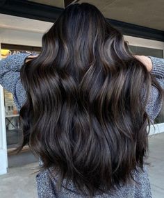 Ash Black Hair Color, Ash Black Hair, Brunette Dimension, Grad Hair, Brown Hair Extensions, Dark Brunette Hair, Thick Hair Cuts, Color Streaks, Hairstyles Styles