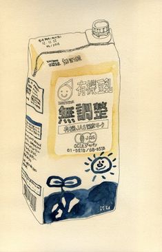 a drawing of a carton of milk with chinese writing on the front and bottom