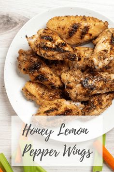 honey lemon pepper wings on a white plate