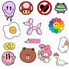 various stickers with different types of animals and other things in them on a white background