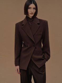 (Pre-order) Nangy Double Breasted Cinched Blazer, Pecan Dark Brown Suit Women, Double Breasted Blazer Outfit Women, Cinched Blazer, Wrap Blazer, Brown Blazer, Skirt Co Ord, 가을 패션, Lapel Collar, Welt Pocket