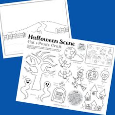 two halloween scene cut outs on top of each other with the words, happy halloween scene and