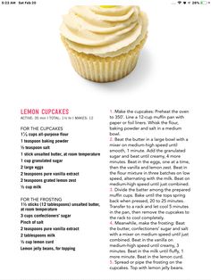 the recipe for lemon cupcakes is shown