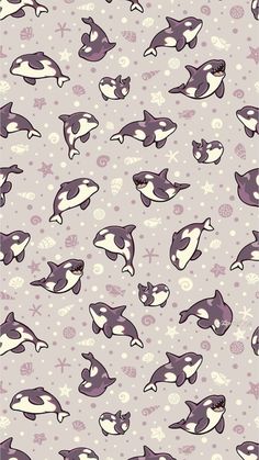 an animal themed wallpaper with dolphins and other marine animals in purple, white and pink colors