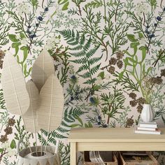 the wallpaper is very colorful and has many different plants on it, as well as flowers