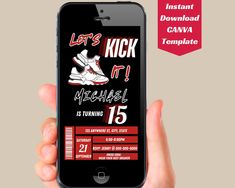 a person holding an iphone with the text let's kick it already is turning fifteen