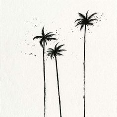 three black and white palm trees against a white background